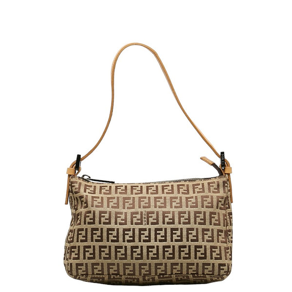 フェンディ ズッキーノ ミニハンドバッグ 8BR155 ベージュ ブラウン キャンバス レザー レディース FENDI 【中古】