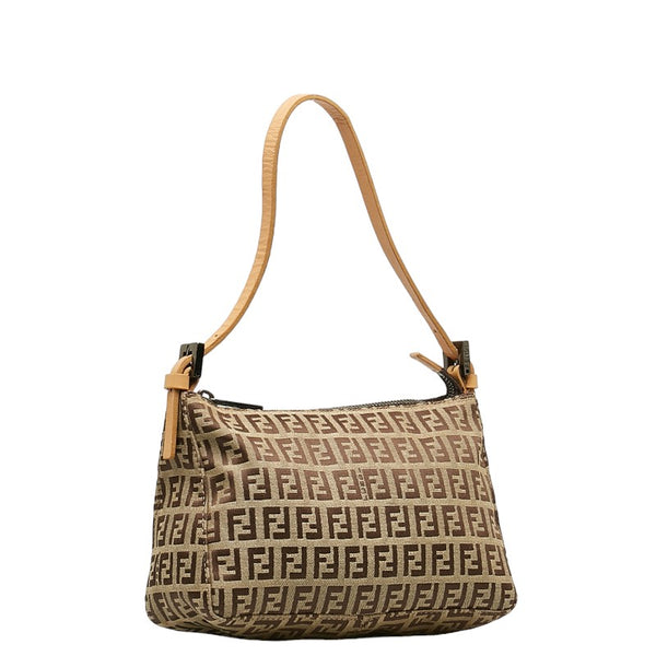フェンディ ズッキーノ ミニハンドバッグ 8BR155 ベージュ ブラウン キャンバス レザー レディース FENDI 【中古】