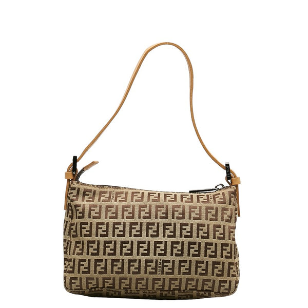フェンディ ズッキーノ ミニハンドバッグ 8BR155 ベージュ ブラウン キャンバス レザー レディース FENDI 【中古】