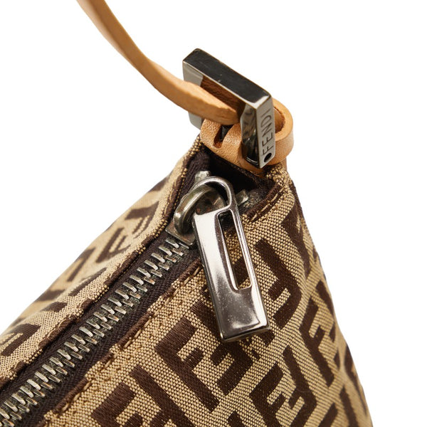 フェンディ ズッキーノ ミニハンドバッグ 8BR155 ベージュ ブラウン キャンバス レザー レディース FENDI 【中古】