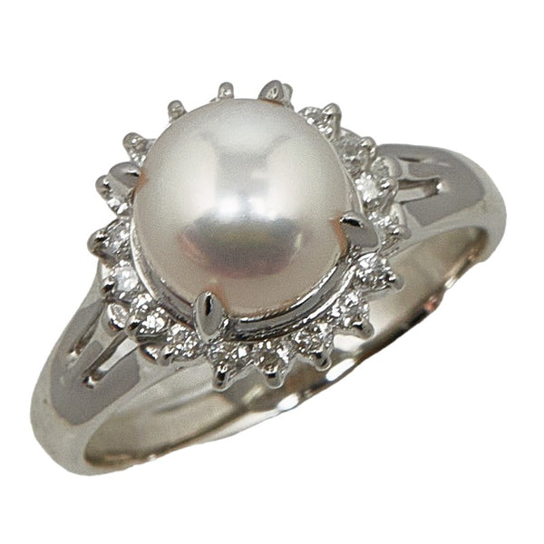 Pt850 プラチナ アコヤパール7.7mm ダイヤ0.22ct リング 指輪 レディース 11号 【中古】