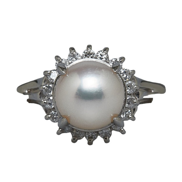 Pt850 プラチナ アコヤパール7.7mm ダイヤ0.22ct リング 指輪 レディース 11号 【中古】