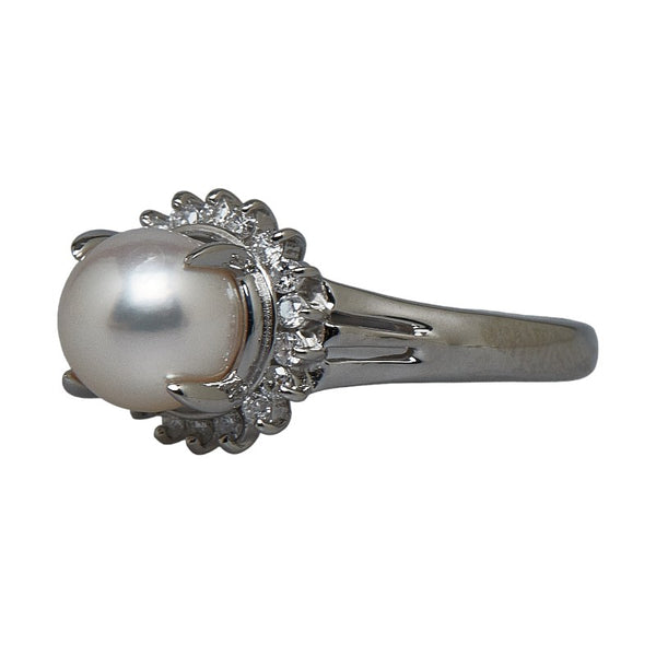 Pt850 プラチナ アコヤパール7.7mm ダイヤ0.22ct リング 指輪 レディース 11号 【中古】