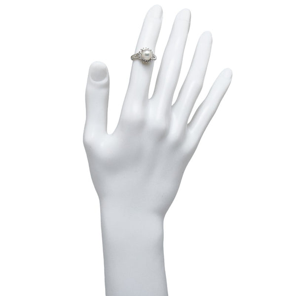 Pt850 プラチナ アコヤパール7.7mm ダイヤ0.22ct リング 指輪 レディース 11号 【中古】