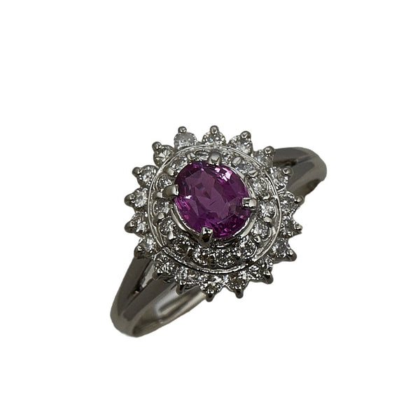 Pt850 プラチナ ピンクサファイア0.83ct ダイヤ0.50ct リング 指輪 レディース 14号 【中古】