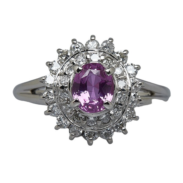 Pt850 プラチナ ピンクサファイア0.83ct ダイヤ0.50ct リング 指輪 レディース 14号 【中古】