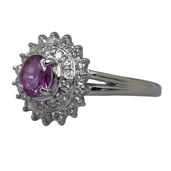 Pt850 プラチナ ピンクサファイア0.83ct ダイヤ0.50ct リング 指輪 レディース 14号 【中古】