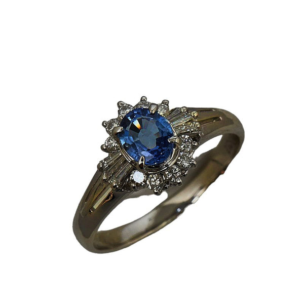 Pt850 プラチナ サファイア0.74ct ダイヤ0.31ct リング 指輪 レディース 15号 【中古】