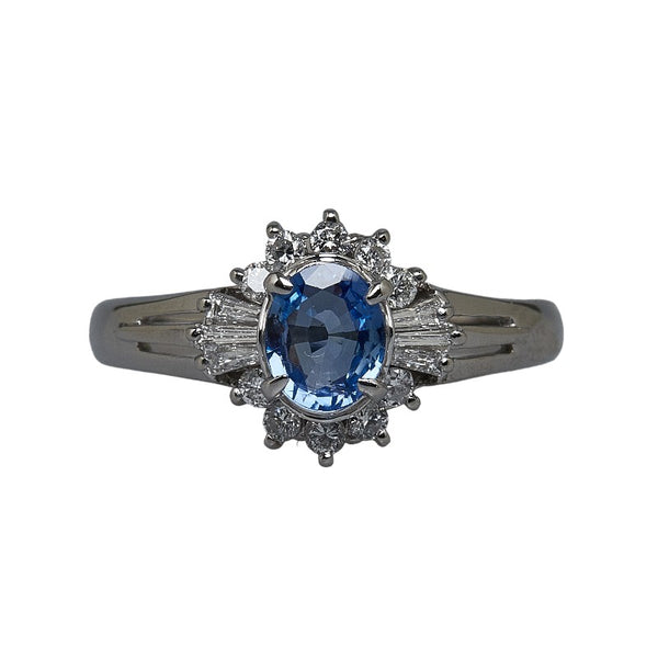 Pt850 プラチナ サファイア0.74ct ダイヤ0.31ct リング 指輪 レディース 15号 【中古】