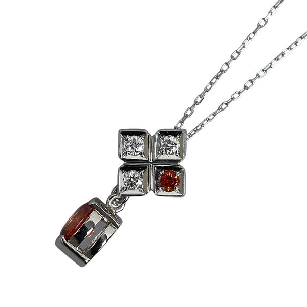 Pt900 プラチナ Pt850 プラチナ オレンジサファイア0.77ct ダイヤ0.13ct キューブ ネックレス レディース 【中古】