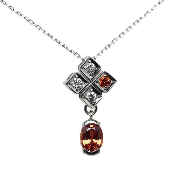 Pt900 プラチナ Pt850 プラチナ オレンジサファイア0.77ct ダイヤ0.13ct キューブ ネックレス レディース 【中古】