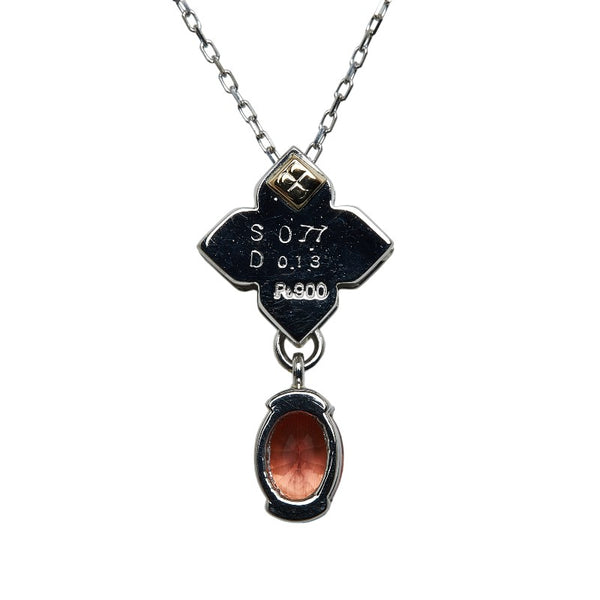 Pt900 プラチナ Pt850 プラチナ オレンジサファイア0.77ct ダイヤ0.13ct キューブ ネックレス レディース 【中古】