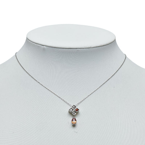 Pt900 プラチナ Pt850 プラチナ オレンジサファイア0.77ct ダイヤ0.13ct キューブ ネックレス レディース 【中古】