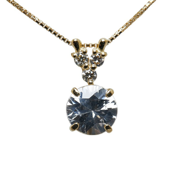 K18YG イエローゴールド 天然ジルコン1.527ct ダイヤ0.09ct ネックレス レディース 【中古】