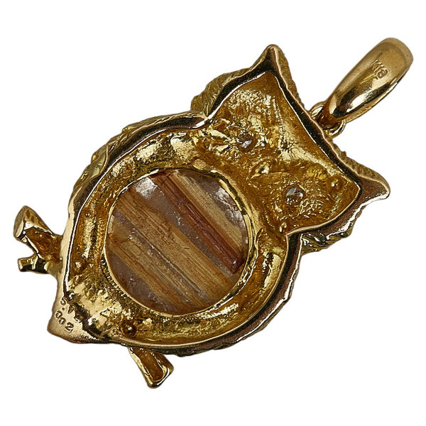 K18YG イエローゴールド ルチルクオーツキャッツアイ5.12ct ダイヤ0.02ct 梟 フクロウ ペンダントトップ レディース 【中古】