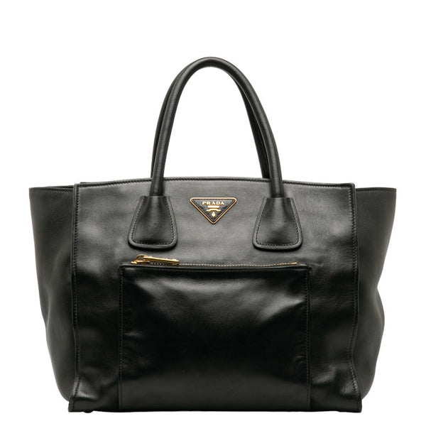 プラダ 三角ロゴプレート ゴールド金具 ハンドバッグ ショルダーバッグ 2WAY ブラック レザー レディース PRADA 【中古】