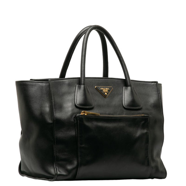 プラダ 三角ロゴプレート ゴールド金具 ハンドバッグ ショルダーバッグ 2WAY ブラック レザー レディース PRADA 【中古】