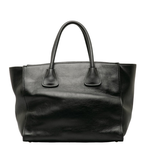 プラダ 三角ロゴプレート ゴールド金具 ハンドバッグ ショルダーバッグ 2WAY ブラック レザー レディース PRADA 【中古】