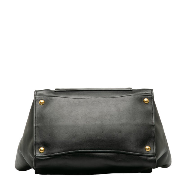 プラダ 三角ロゴプレート ゴールド金具 ハンドバッグ ショルダーバッグ 2WAY ブラック レザー レディース PRADA 【中古】