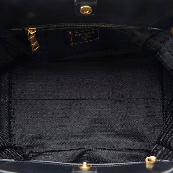 プラダ 三角ロゴプレート ゴールド金具 ハンドバッグ ショルダーバッグ 2WAY ブラック レザー レディース PRADA 【中古】