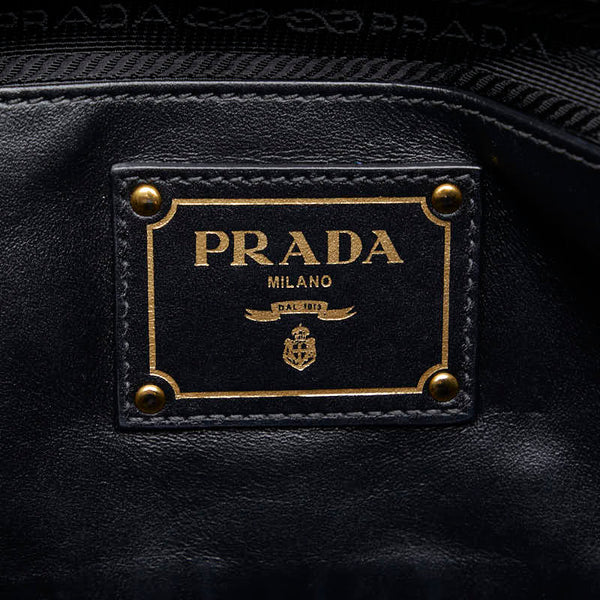 プラダ 三角ロゴプレート ゴールド金具 ハンドバッグ ショルダーバッグ 2WAY ブラック レザー レディース PRADA 【中古】