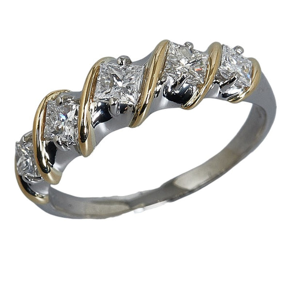Pt900ベース/K18コンビ ダイヤ1.06ct プリンセスカット リング 指輪 レディース 17号 【中古】