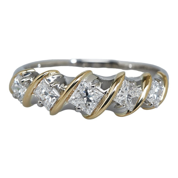 Pt900ベース/K18コンビ ダイヤ1.06ct プリンセスカット リング 指輪 レディース 17号 【中古】