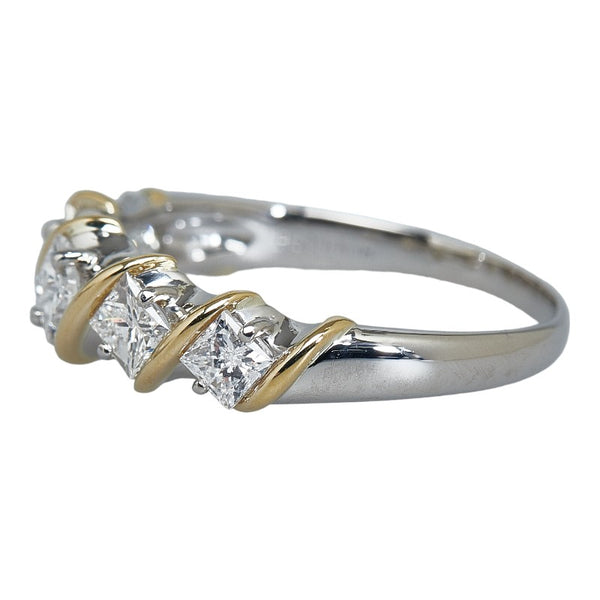 Pt900ベース/K18コンビ ダイヤ1.06ct プリンセスカット リング 指輪 レディース 17号 【中古】