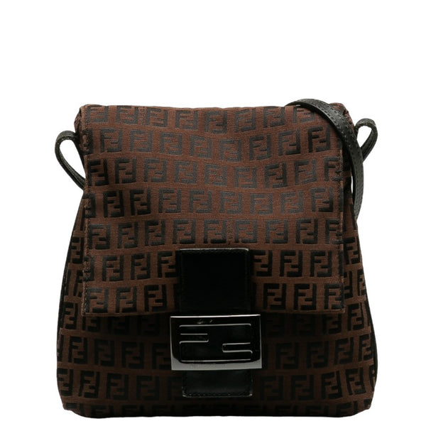 フェンディ ズッキーノ 斜め掛け ショルダーバッグ 8BT075 ブラウン ブラック キャンバス レザー レディース FENDI 【中古】