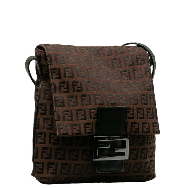 フェンディ ズッキーノ 斜め掛け ショルダーバッグ 8BT075 ブラウン ブラック キャンバス レザー レディース FENDI 【中古】