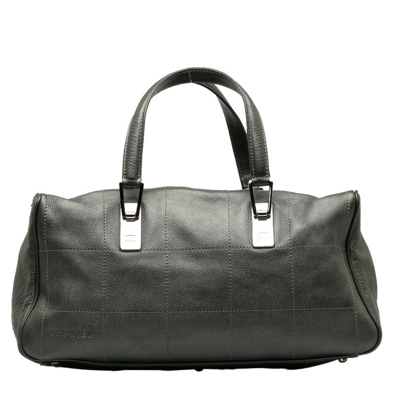 シャネル チョコバー ミニボストンバッグ ハンドバッグ グレー レザー レディース CHANEL 【中古】