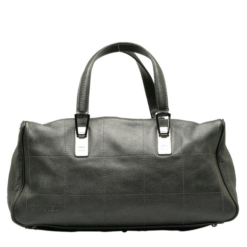 シャネル チョコバー ミニボストンバッグ ハンドバッグ グレー レザー レディース CHANEL 【中古】