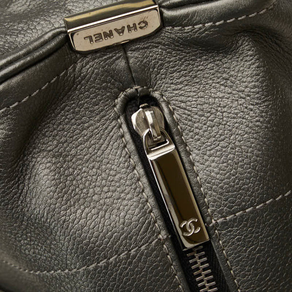 シャネル チョコバー ミニボストンバッグ ハンドバッグ グレー レザー レディース CHANEL 【中古】