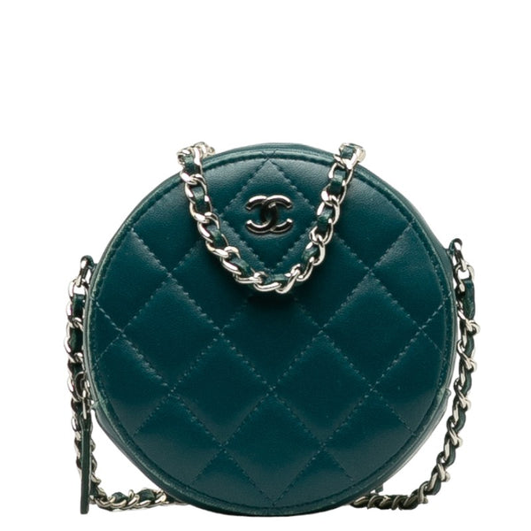 シャネル マトラッセ ココマーク 斜め掛け チェーン ショルダーバッグ ポーチ グリーン レザー レディース CHANEL 【中古】