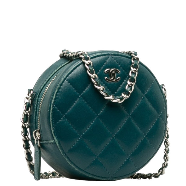 シャネル マトラッセ ココマーク 斜め掛け チェーン ショルダーバッグ ポーチ グリーン レザー レディース CHANEL 【中古】