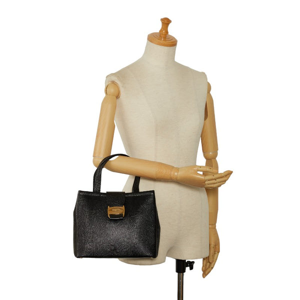 サルヴァトーレフェラガモ ヴァラ ハンドバッグ AQ-21 8252 ブラック ゴールド レザー レディース Salvatore Ferragamo 【中古】