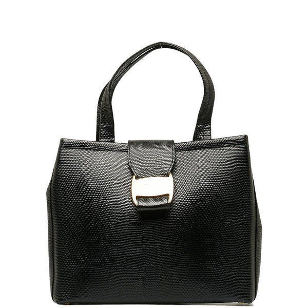 サルヴァトーレフェラガモ ヴァラ ハンドバッグ AQ-21 8252 ブラック ゴールド レザー レディース Salvatore Ferragamo 【中古】