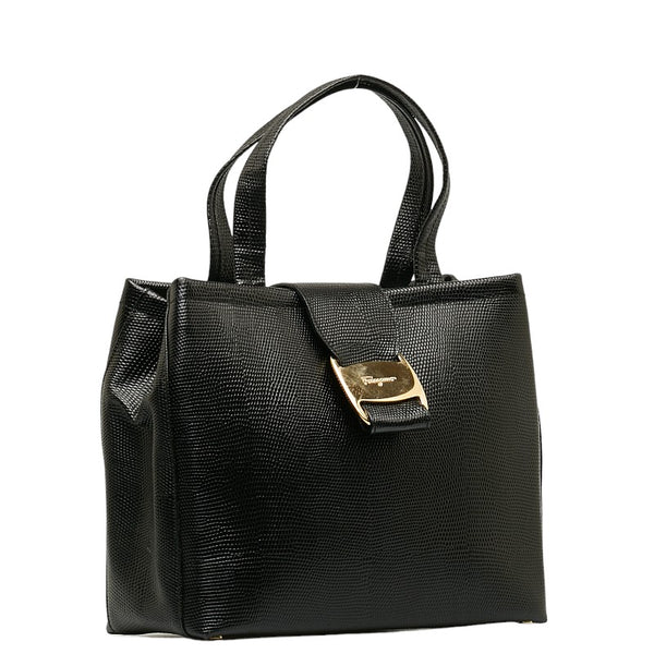 サルヴァトーレフェラガモ ヴァラ ハンドバッグ AQ-21 8252 ブラック ゴールド レザー レディース Salvatore Ferragamo 【中古】