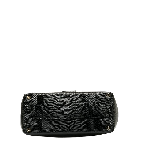 サルヴァトーレフェラガモ ヴァラ ハンドバッグ AQ-21 8252 ブラック ゴールド レザー レディース Salvatore Ferragamo 【中古】