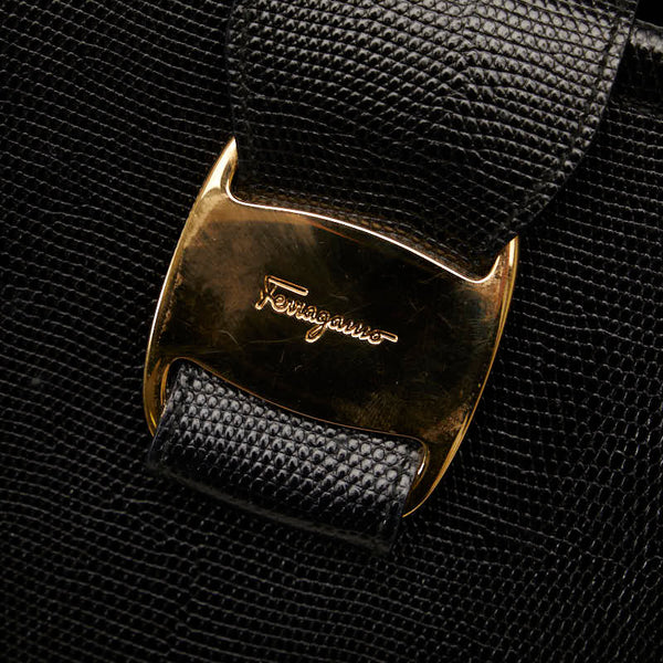 サルヴァトーレフェラガモ ヴァラ ハンドバッグ AQ-21 8252 ブラック ゴールド レザー レディース Salvatore Ferragamo 【中古】