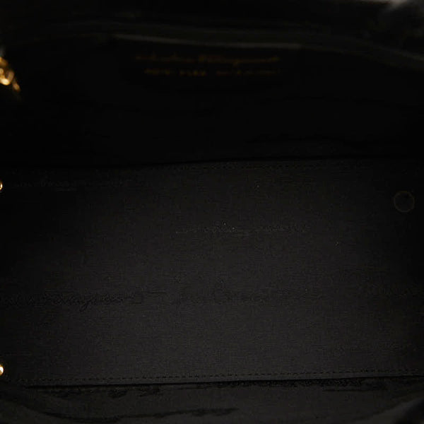 サルヴァトーレフェラガモ ヴァラ ハンドバッグ AQ-21 8252 ブラック ゴールド レザー レディース Salvatore Ferragamo 【中古】