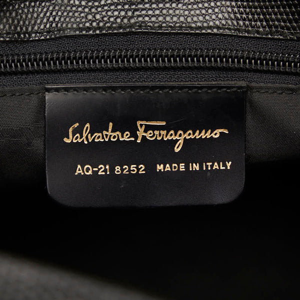 サルヴァトーレフェラガモ ヴァラ ハンドバッグ AQ-21 8252 ブラック ゴールド レザー レディース Salvatore Ferragamo 【中古】