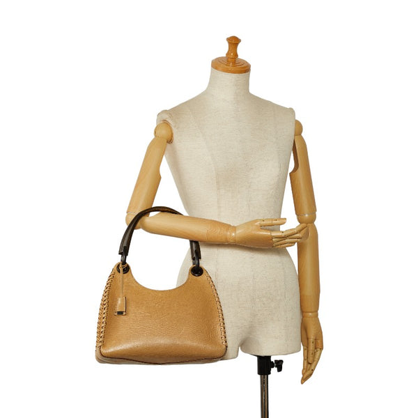 グッチ ウッド ワンショルダー 106237 ベージュ レザー レディース GUCCI 【中古】