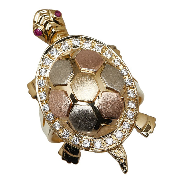 ゴールド K18YG イエローゴールド ルビー キュービックジルコニア タートル 亀 モチーフ リング 指輪 レディース 12号 【中古】