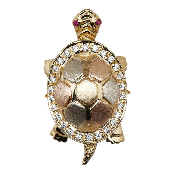 ゴールド K18YG イエローゴールド ルビー キュービックジルコニア タートル 亀 モチーフ リング 指輪 レディース 12号 【中古】