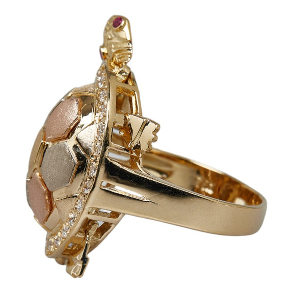 ゴールド K18YG イエローゴールド ルビー キュービックジルコニア タートル 亀 モチーフ リング 指輪 レディース 12号 【中古】