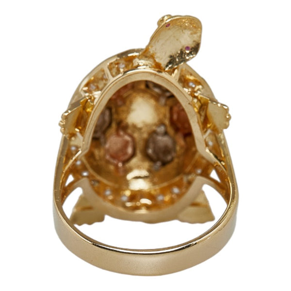 ゴールド K18YG イエローゴールド ルビー キュービックジルコニア タートル 亀 モチーフ リング 指輪 レディース 12号 【中古】