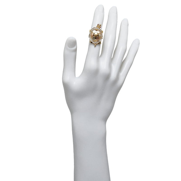 ゴールド K18YG イエローゴールド ルビー キュービックジルコニア タートル 亀 モチーフ リング 指輪 レディース 12号 【中古】