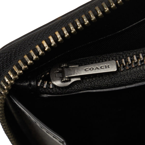 コーチ シグネチャー ラウンドファスナー 長財布 トラベルオーガナイザー ダブルジップ F66562 ブラック グレー PVC レザー メンズ COACH 【中古】