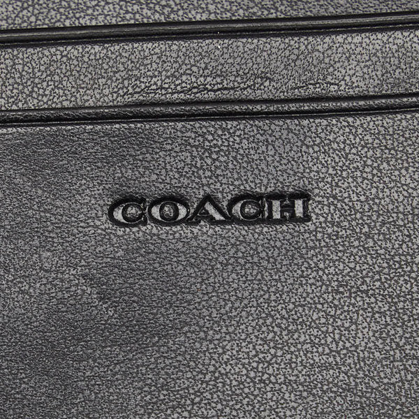 コーチ シグネチャー ラウンドファスナー 長財布 トラベルオーガナイザー ダブルジップ F66562 ブラック グレー PVC レザー メンズ COACH 【中古】